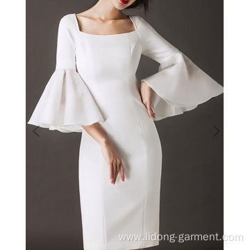 Women Slim Waist Flare Sleeve Dress